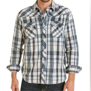 BKE Men's XL Athletic Fit Plaid Button Front Western Shirt‎ Black Blue Casual